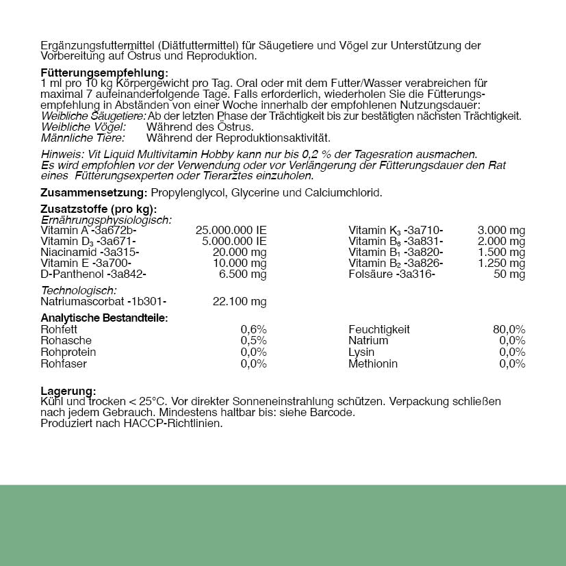 Excellent Vit Liquid Multivitamin Hobby – Ergänzungsfuttermittel für Säugetiere und Vögel