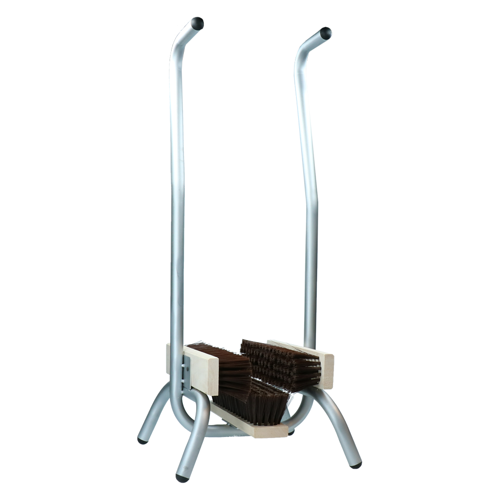 Schuhreiniger mit Handauflage, Unterbürste und 2 Seitenbürsten, Stahlgestell