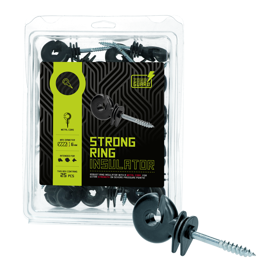 ZoneGuard Ringisolator, Strong, mit Metallkern, durchgehende Stütze, Ø 5,3 mm, schwarz, UV-beständig, 25 Stk