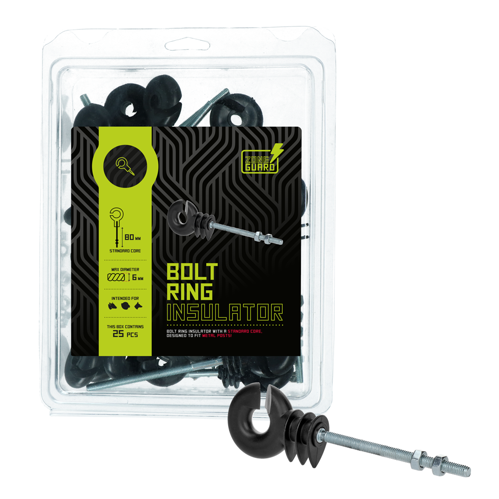 Zoneguard Schraub-Ringisolator, Länge 80 mm, für Seil/Litze bis Ø 6 mm, verzinkte Stütze 8 cm, 25 Stk