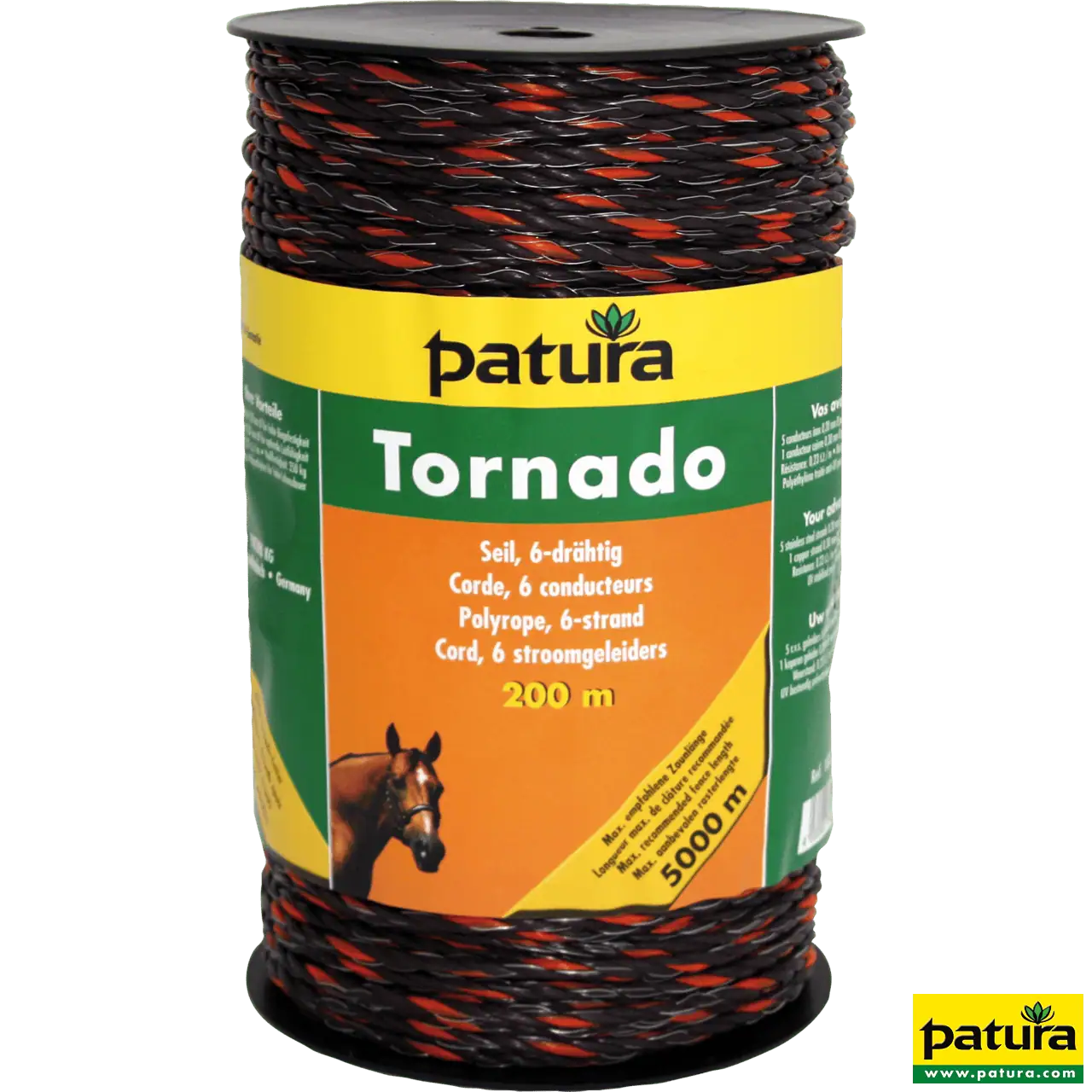 PATURA Tornado Seil, braun-orange, 5 x Niro Ø 0,20 mm, 1 x Cu Ø 0,30 mm, 200 m
