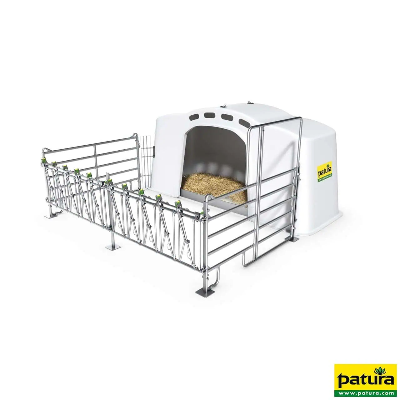 Kälberhütte XXL, Fiberglas, mit Profi-Umzäunung, für 5–10 Kälber