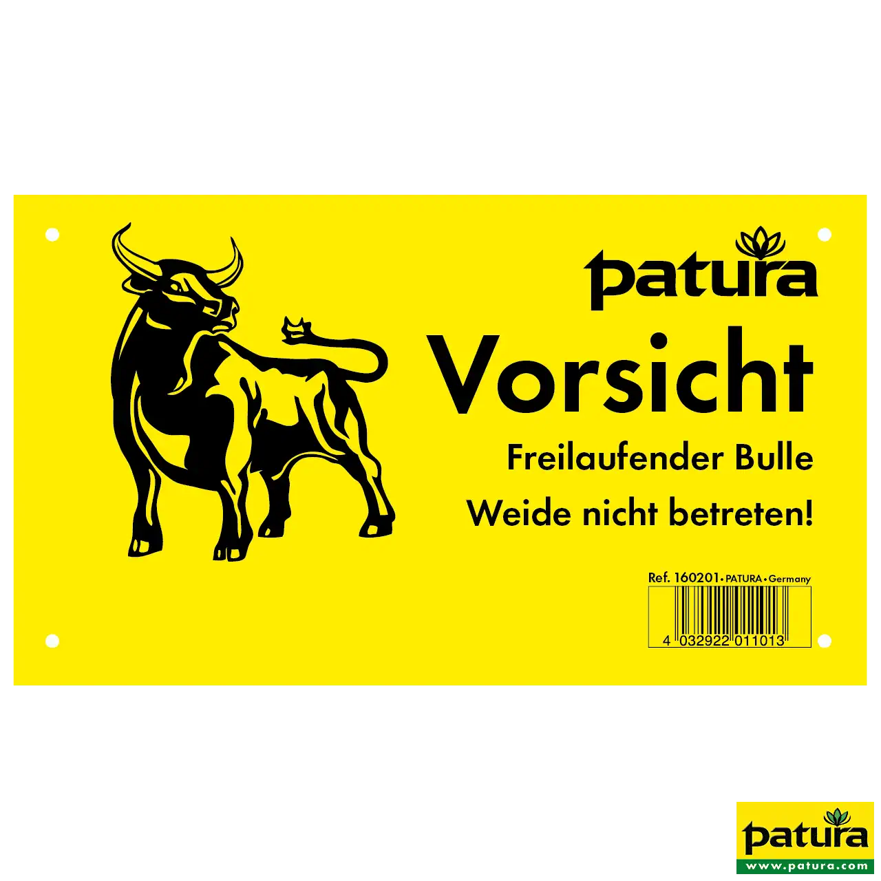 Warnschild, Vorsicht freilaufender Bulle -Weide nicht betreten, Kunststoff