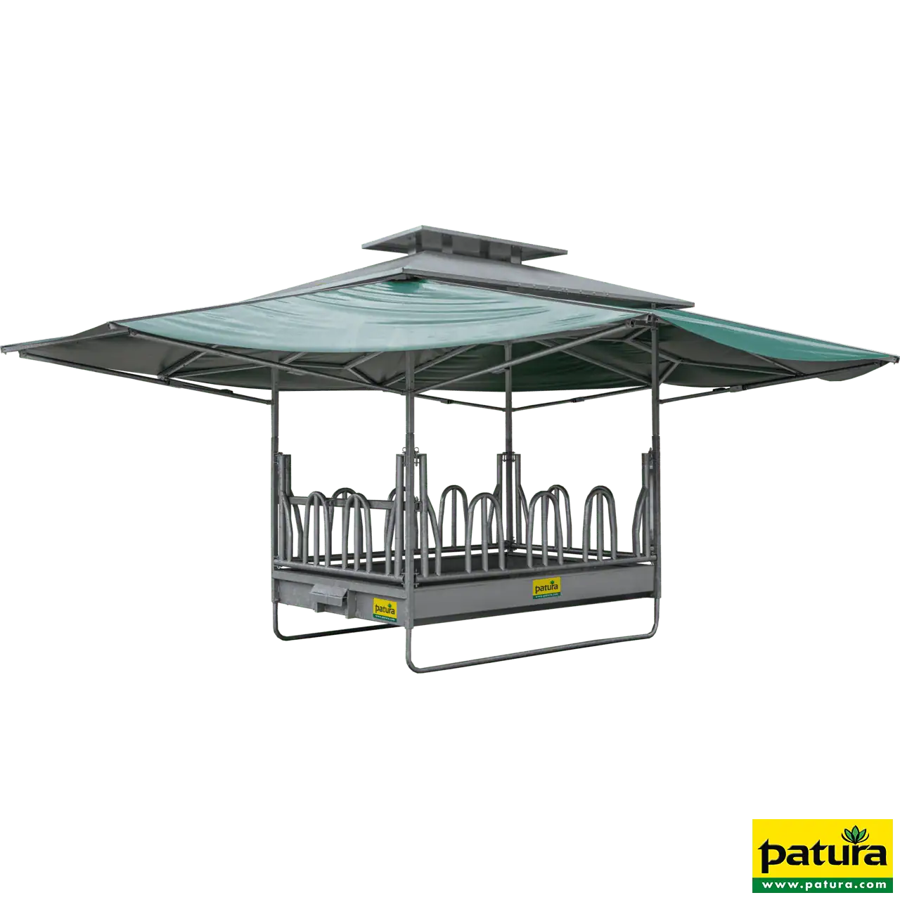 PATURA Klima-Großballenraufe, Palisadenfressgitter, Dachfläche 42 m², Einfahrhöhe 2,50 m, für Rinder und Pferde