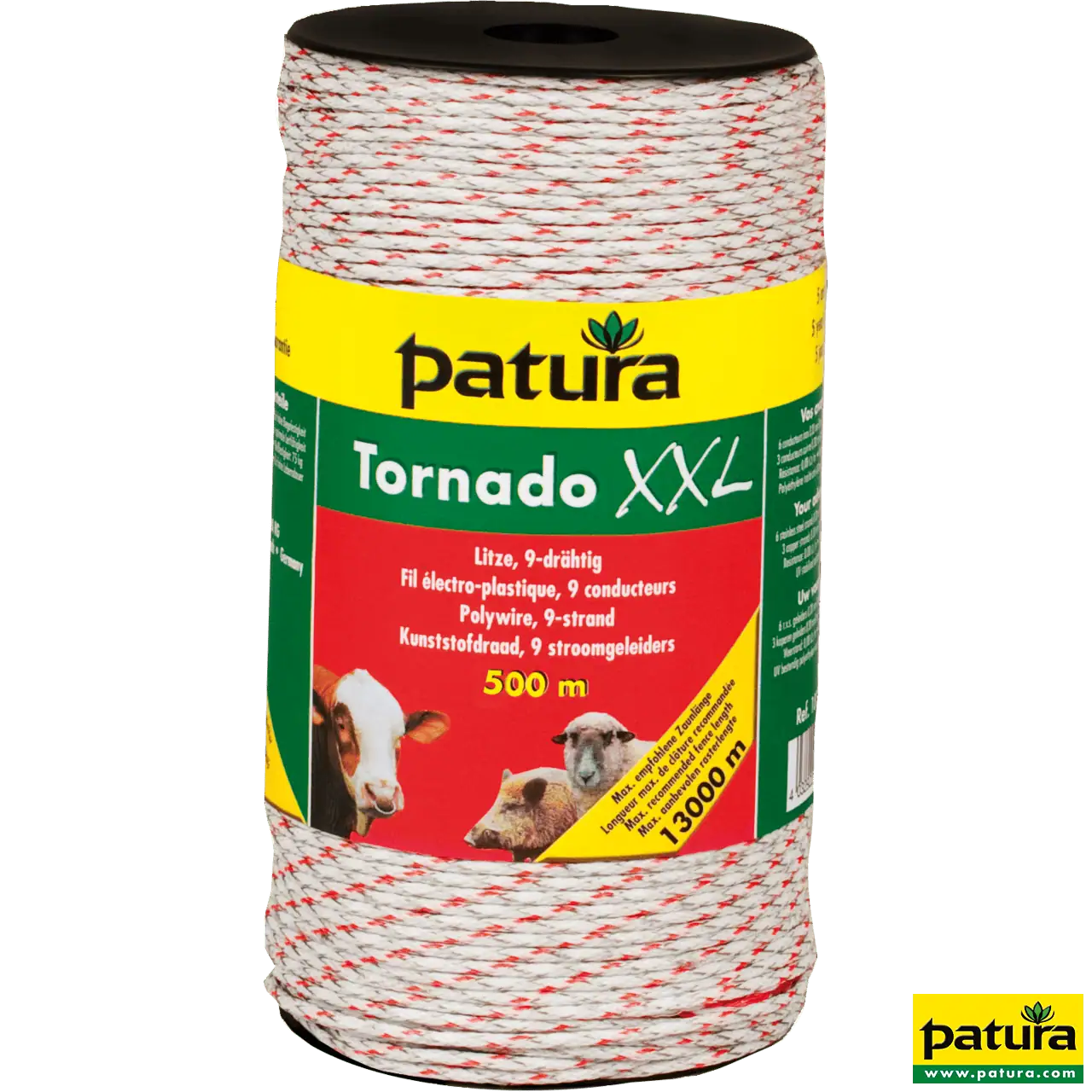 PATURA Tornado XXL Weidezaunlitze, geflochten, weiß-rot, 6 Niroleiter Ø 0,20 mm, 3 Cu-Leiter Ø 0,30 mm, 500 m