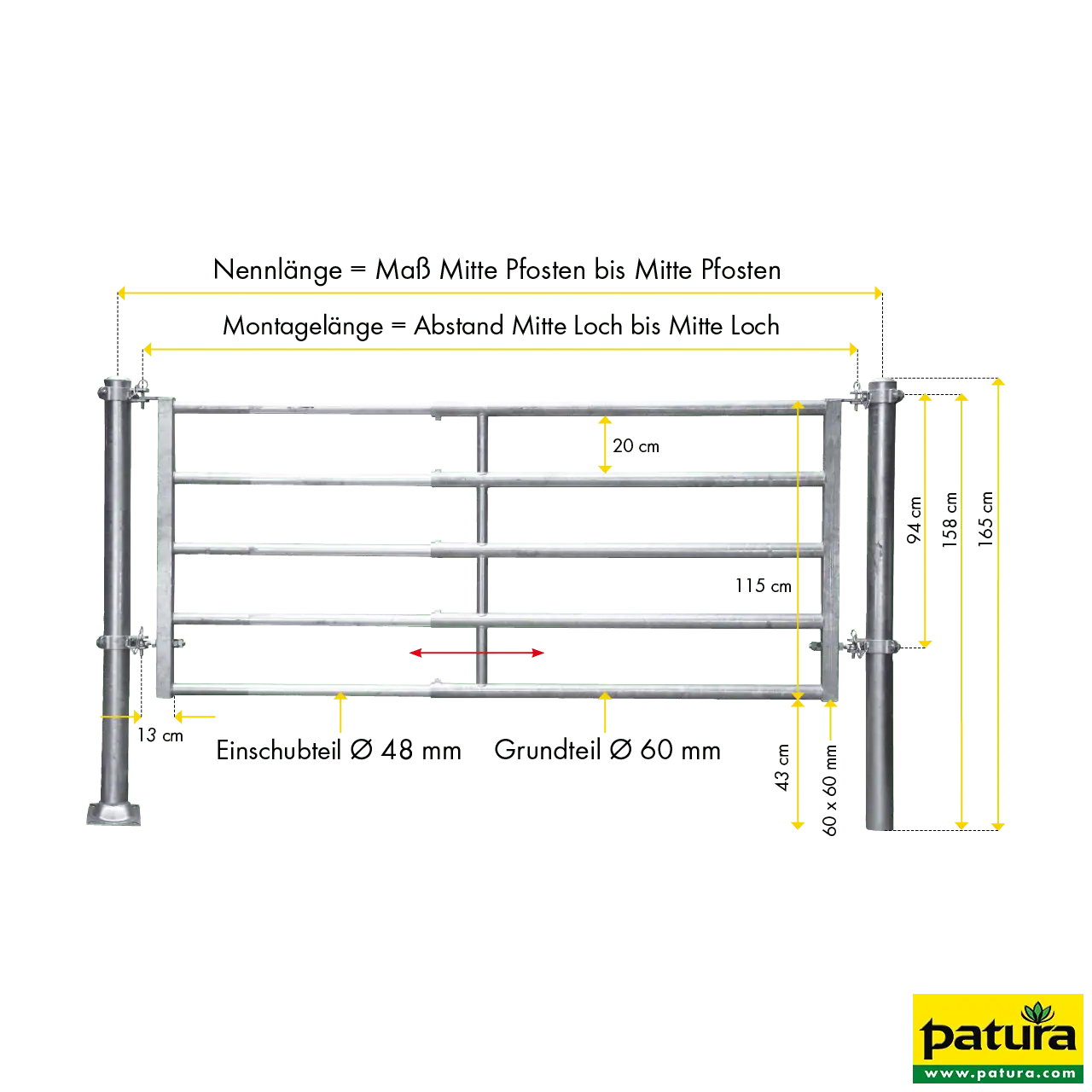 Abtrennung R5 1/2, Montagelänge 1,25–2,00 m, Ø 60 mm, für Milchkühe/Mutterkühe