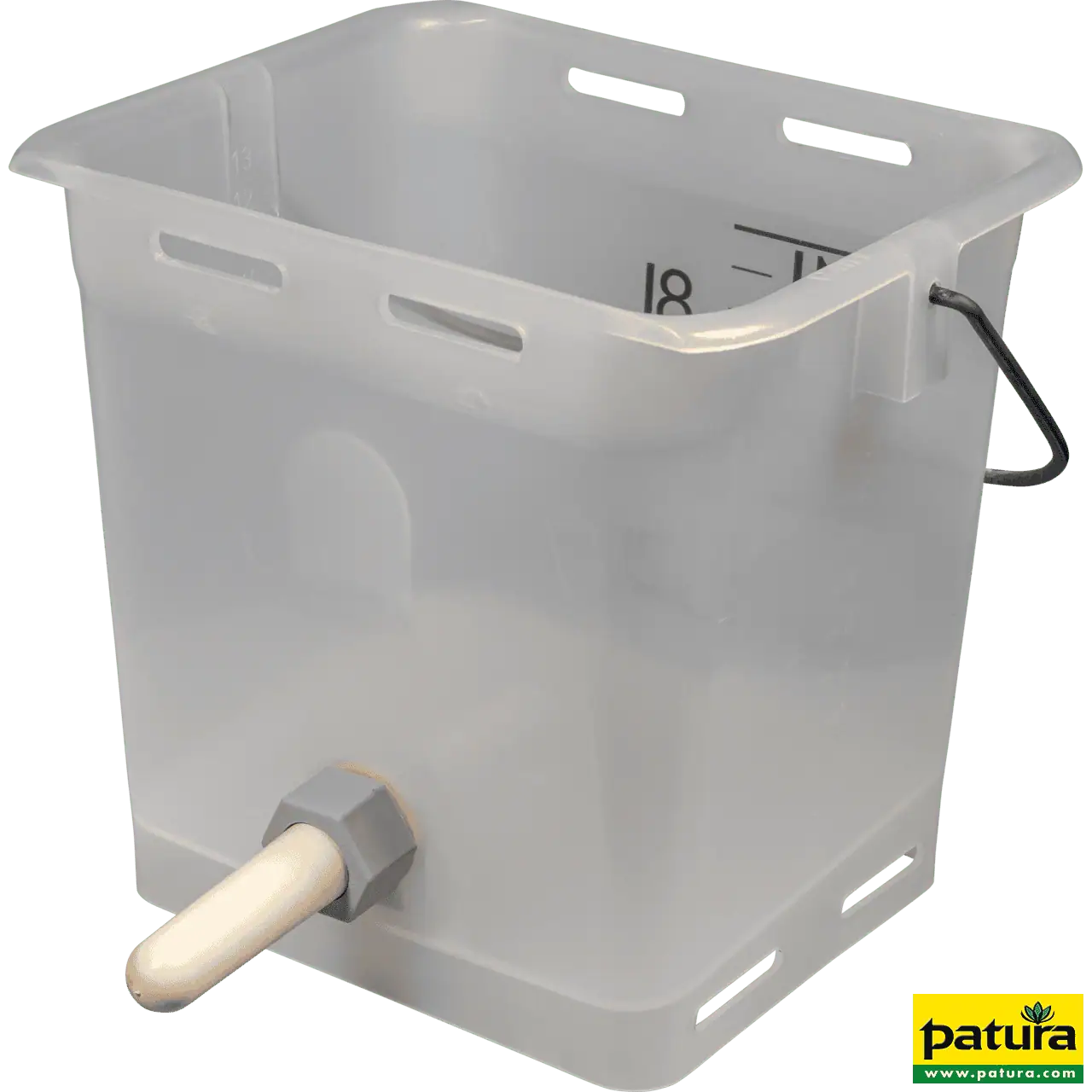 Nuckel-Tränkeeimer, 13 l, transparent, mit hartem Sauger und Kugelventil
