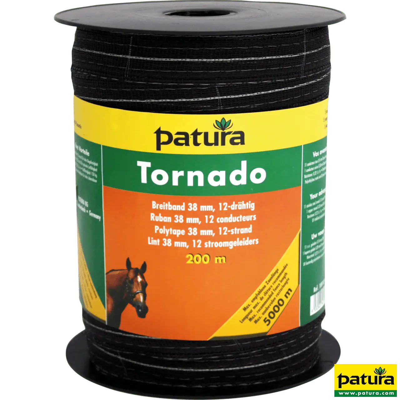 Tornado Weidezaunband, 38 mm, 1 Kupferleiter Ø 0,30 mm, 11 Edelstahlleiter Ø 0,16 mm, braun, 200 m
