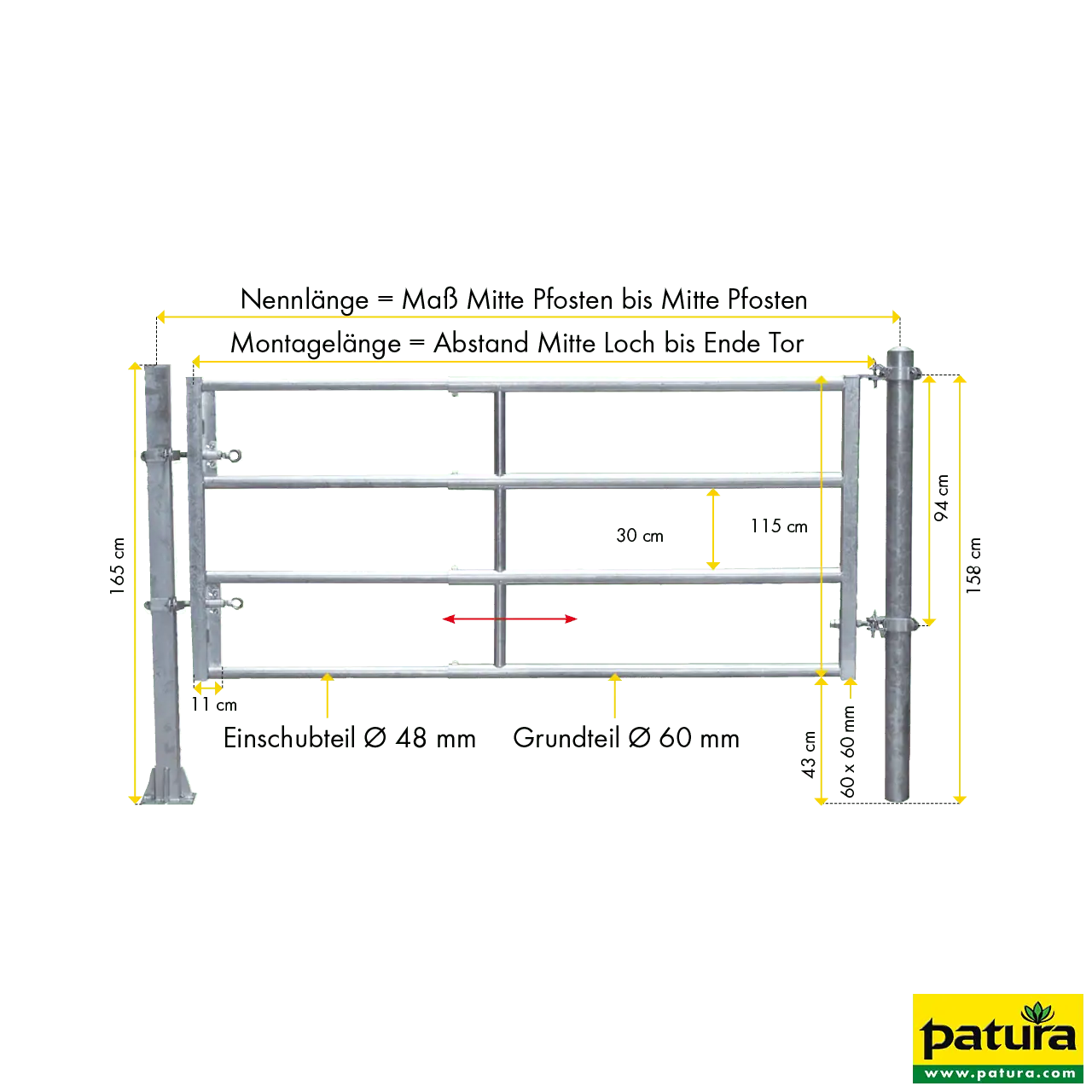 Stalltür RS4, Schnellverschluss, Montagelänge 3,90–4,90 m, Rohr Ø 60 mm, für Pferde und Ponys