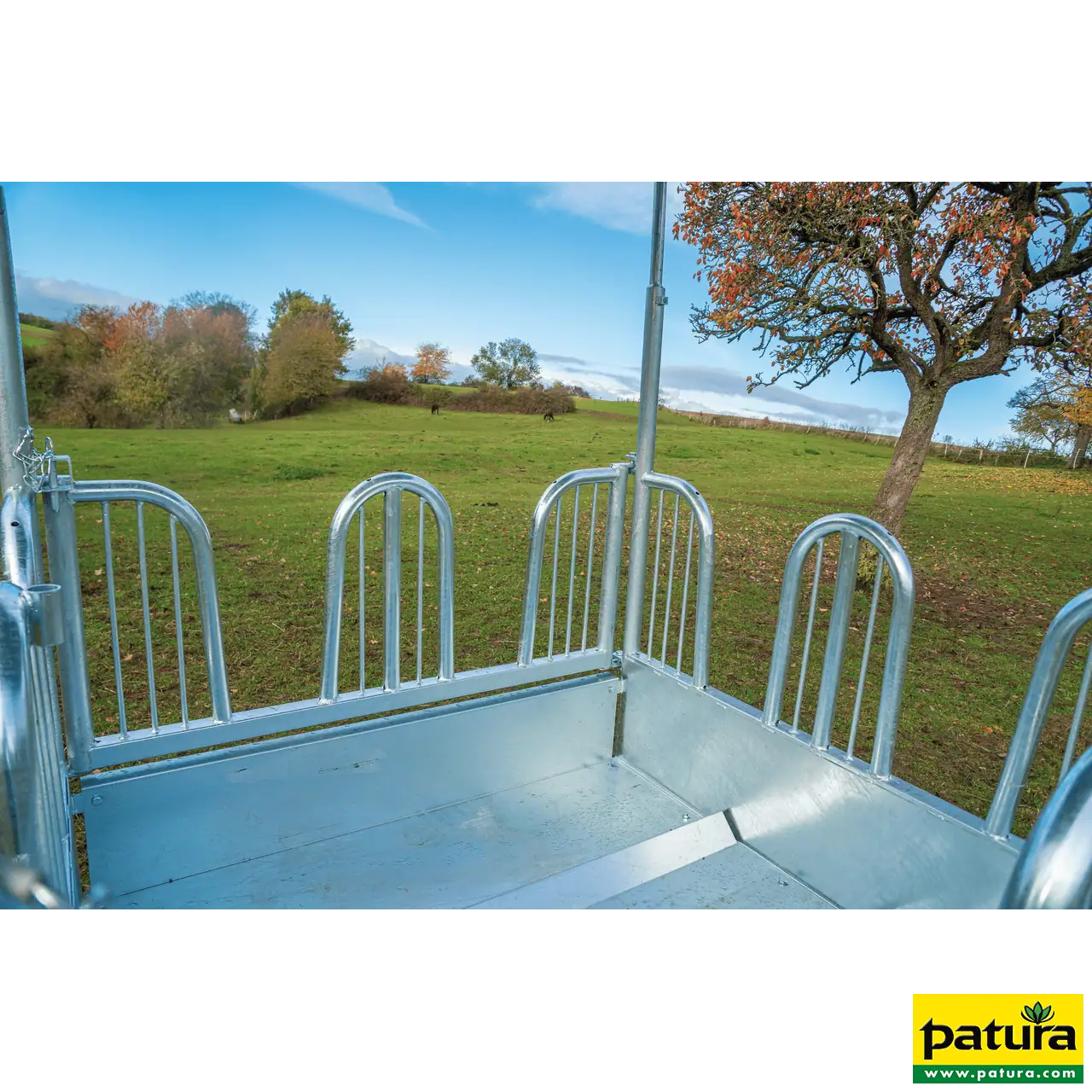 Viereckraufe mit Sicherheits- Palisadenfressgittern, 8 Fressplätze