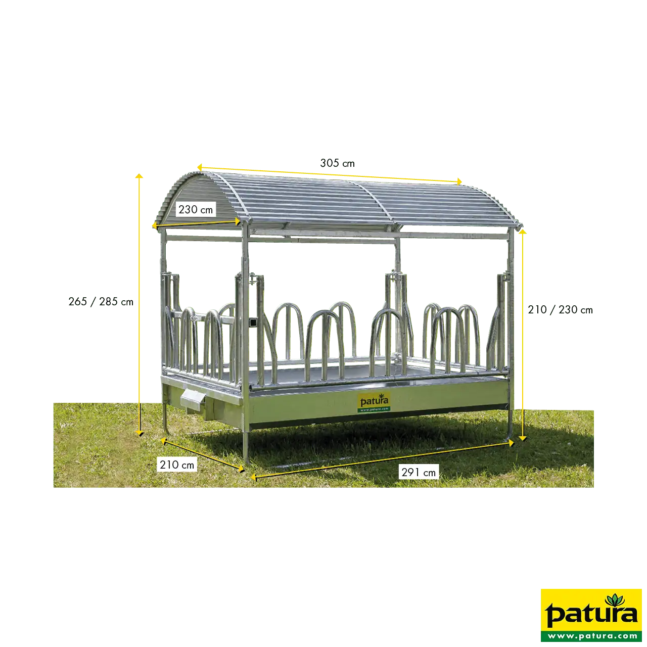 Großballenraufe mit Palisadenfressgittern und Dach