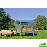 Viereckraufe für Schafe, mit Dach, verzinkt, für Rundballen bis Ø 1,40 m, 20 Fressöffnungen