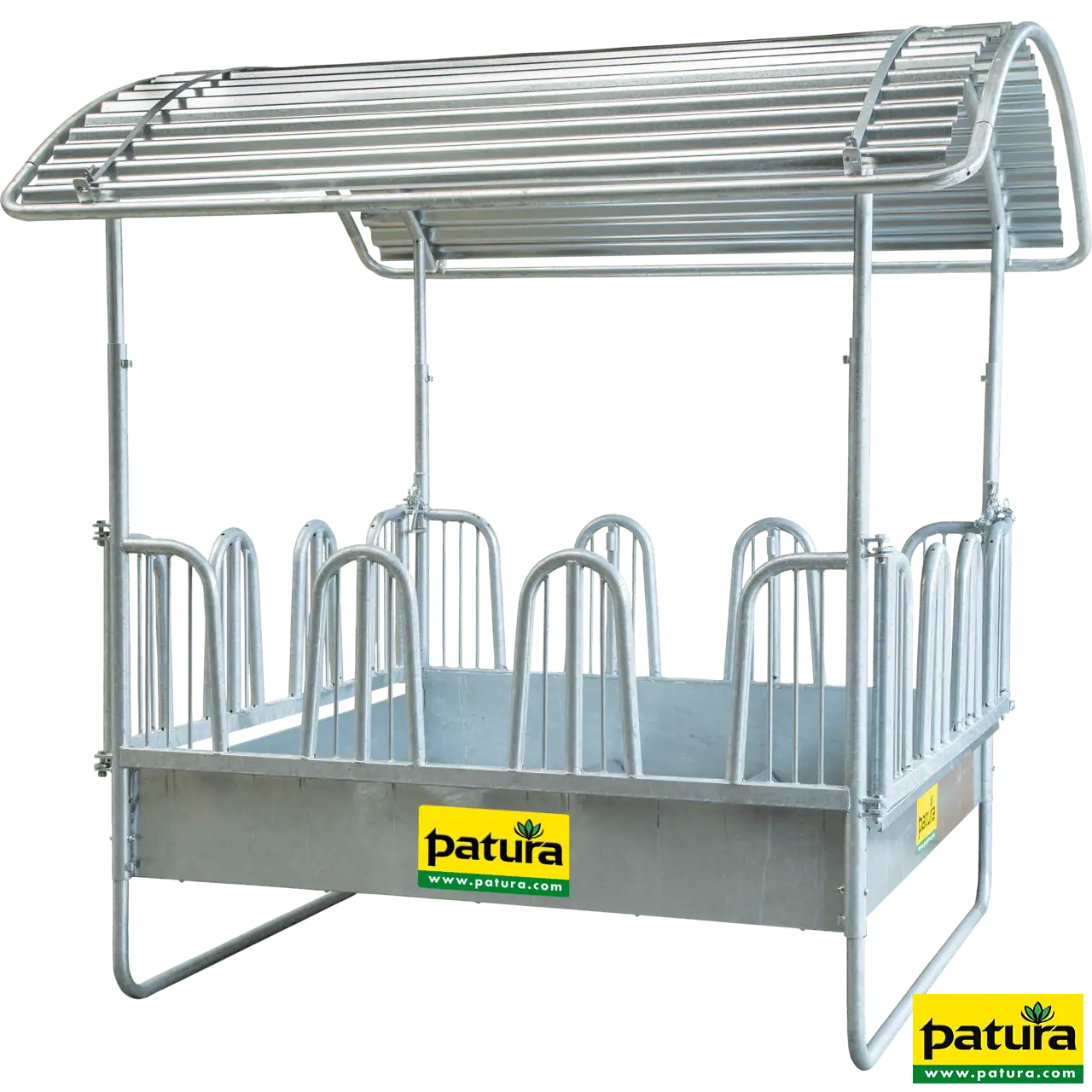 Patura Compact-Viereckraufe, 12 Fressplätze, Sicherheits-Palisadenfressgitter, ohne Oberlenkerrohr