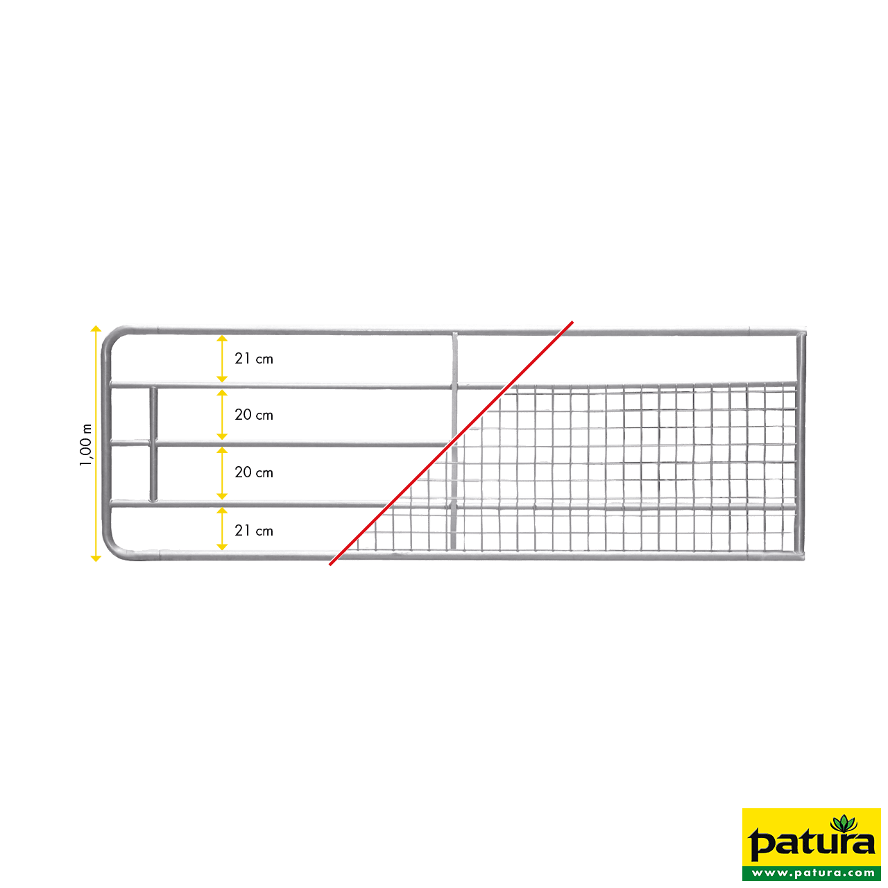 Weidetor, 4,0 m, Gitter, verzinkt, Höhe 1,0 m, Rahmenrohr Ø 48,3 mm, Innenrohr Ø 34 mm, inkl. Montageteile
