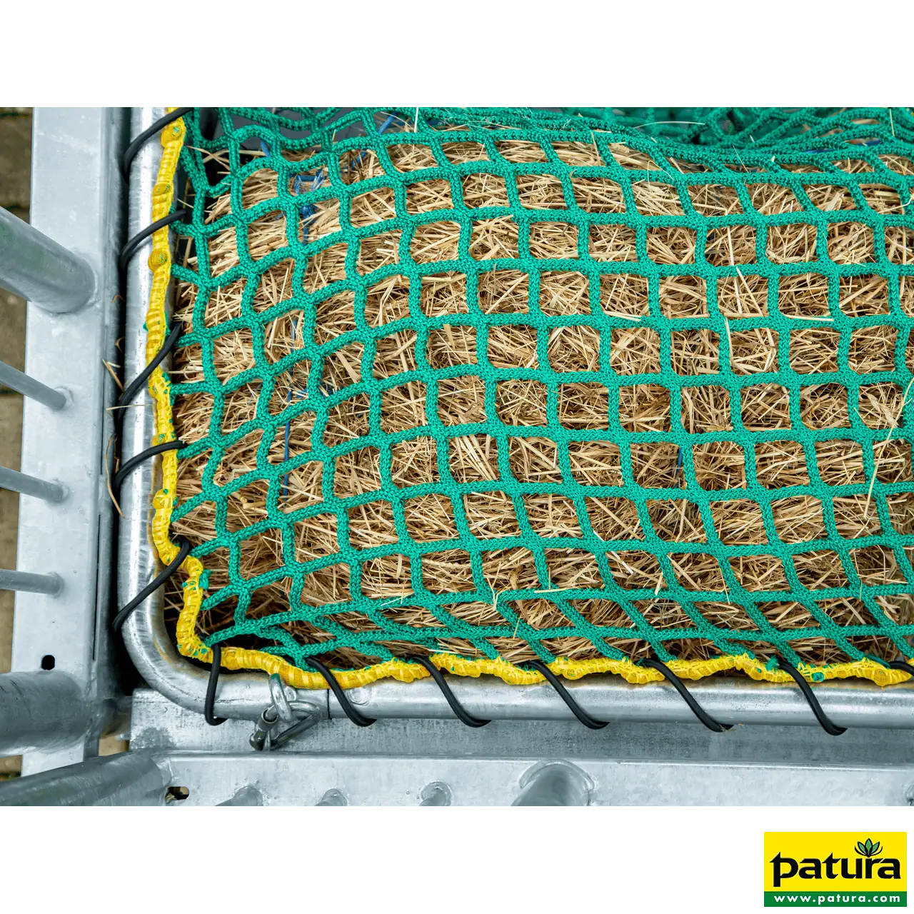 Rahmen für Futtersparnetz, Viereckraufe, Sicherheits-Palisaden, 8 Fressplätze, 1,42 x 1,42 m